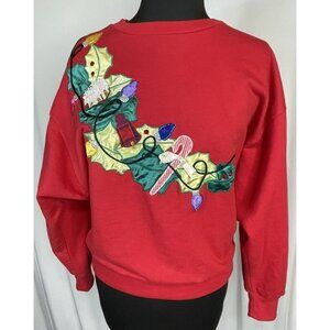90s Koret Christmas Sweatshirt Medium Holiday Applique Red Crewneck